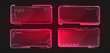 © klyaksun - Futuristic HUD frames set for user interface design. Vector realistic illustration of neon red rectangle borders for AI technology ui, digital data display, cyberpunk holographic computer screen