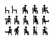 © Тимур Кунець - Chair Exercise Icons. Chair-based exercises. Solid icon set of Chair-based exercises: sturdy chair, seated lift, seated twist, seated march, resistance band