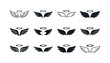 © Coosh448 - Angel Wings Logos. Angel wings. Icon set. Set Logo of angel wings: winged halo. harmonious logo variations of the same emblematic concept, each with different