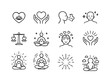 © Влада Яковенко - Emotional Well-Being Icons. Emotional Well-Being. Line icon set of Emotional Well-Being: mindful heart, self-care symbol, breath icon, calm state, balanced