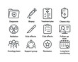 © Viacheslav - Cancer Treatment Icons. Cancer Treatment Timeline. Line icon set of Cancer Treatment Timeline: diagnosis folder, biopsy icon, treatment plan, chemo drip bag,