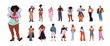 © Paper Trident - African American people wearing stylish clothes set. Black men and women in fashion outfits. Happy and smiling girls and boys in trendy looks. Flat isolated vector illustrations on white background