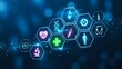 © Yuliia - Digital healthcare technology concept with glowing hexagonal medical icons on blue background for telemedicine and health innovation applications.