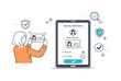 © Svitlana - Online ID Verification. Online identity check process. A user scanning an ID document next to a tablet interface. Calm security and verification flow, document