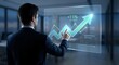 © Yuliia - Professional businessman analyzing financial growth data on futuristic holographic display showing upward trending charts and statistics in modern office.