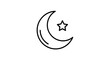 © Hasbian - Minimalist line art icon of a crescent moon and a star, representing celestial harmony, nighttime tranquility, and diverse cultural significance in a clean graphic style