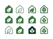 © Coosh448 - Energy Home Icon Set. Energy-efficient home design trends. Icon set. Set Logo of energy-efficient home design trends: sustainable home icon. harmonious logo