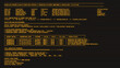 © ikonstudio - Realistic monochrome amber CRT monitor with horizontal scanlines. Yellow color window with process progress bar for loading and hacking. 80-s hacking UI program on computer with code and ASCII.