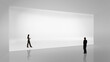 © Lustre Art Group  - Minimalist artwork with two people facing large white wall. Concept of corporate vision visuals, brand storytelling, executive presentations, strategic communication and innovation workshops.