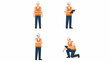 © Ayase - A set of four illustrations depicting a male construction worker in various poses, including standing, inspecting with a clipboard, and kneeling.