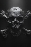 Surreal pirate skull and crossbones on a deep black background with dark fantasy atmosphere