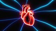 © watcharee - A vibrant, digital illustration of a heart surrounded by glowing blue lines, symbolizing vitality and life.