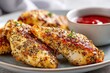 © Maxim Chaploutskiy  - Photorealistic Close Up of Air Fried Chicken Fillets Marinated and Crispy, Healthy Cooked Poultry Detail, Golden Brown Tender Meat