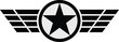 © Aashutosh Pandit - Striking black star emblem in circle with modern wings vector illustration aviation military achievement symbol graphic design element for patriotic logo badge design security company branding transpo