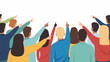© Mata - Diverse crowd of people pointing upwards