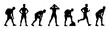 © stas111 - Professional people silhouettes showing sport training and physical activity poses. Black human figures running, exercising, and preparing for fitness routines