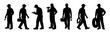 © stas111 - Professional people silhouettes showing technical repair and maintenance work. Black human figures using tools in service and mechanical activities