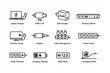 © Cali6ro - Electronic accessories icons: laptop charger, usb-c pd, gan adapter, power strip, docking station