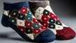 © Mahmud Creative - Colorful diamond pattern socks with golden accents, unique and fashionable stylish foot apparel for women