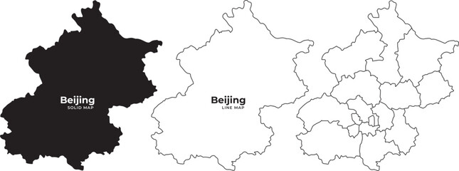 Naklejka na meble China map illustrations with beijing highlighted in black and white