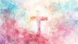 © Mary Salen - Artistic watercolor Christian cross background with copy space, holy serene uplifting pastel tones and texture. Great for Easter cards, social posts, and inspirational worship visuals.