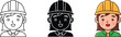 © DesignVirtuoso - Cartoon icon of a smiling woman engineer with hard hat in three different styles