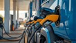 © Benjamin - Electric trucks charging at a modern station, showcasing clean energy infrastructure, sustainable logistics, and zero-emission transport for commercial and urban mobility.