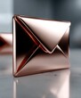 © Magdalena Wojaczek - Luxurious, highly polished rose gold metallic envelope icon rests delicately upon a reflective, cool marble surface creating an elegant communication concept visualization