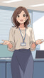 © umeno - オフィス会議　プレゼン中の女性　仕事風景　ビジネス人物イラスト　説明するシーン　提案する女性　日本アニメ風　働く女性　ミーティング　ビジネス活用　教育現場　リモートワーク素材
