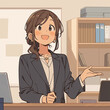 © umeno - ビジネスシーン　オフィス　プレゼンテーション　説明する女性　指導風景　働く人　会議　教える　ビジネスコミュニケーション　リーダーシップ　職場　アニメ風　資料説明　セミナーイメージ