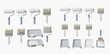 © Heri - Set of realistic paint rollers, brushes, and trays with white paint for renovation and home improvement.