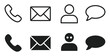 © ayat 02 - Contact communication icons including telephone call, envelope email, user profile avatar, and chat bubble in outline and solid vector styles.