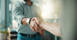 © WesJVR/peopleimages.com - Shaking hands, job interview and recruitment with deal at office, onboarding and success at hr agency. Business people, handshake and welcome with hiring, human resources or opportunity at company