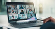 © WesJVR/peopleimages.com - Hands, laptop screen or virtual conference in office for finance update, investment insight or review. Financial team, people and video call meeting for risk management, project briefing and feedback