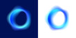 © Extrastock - Abstract liquid gradient blue circle displays neon colors, blot drops create reflective highlights. Smooth form defines balanced rounded shape. Vector png banner sign.