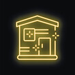 © ylivdesign - Neon yellow icon of a smart home glowing on a black background