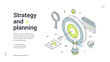 © provectors - Web banner for business strategy and planning. Isometric vector illustration template. Modern design with target, chess, calendar for goal achievement and project management success