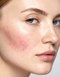 © Shaman - Close-up of the left cheek with visible redness, inflammation, and small bumps. Useful for dermatological studies and skincare visuals focused on sensitive or reactive skin.