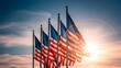 © MdMahin - American flags proudly wave at sunset, symbolizing freedom and national pride