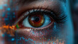 © siraphol - Closeup brown eye with digital data overlay, futuristic reflective gaze, detailed skin texture