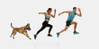 © master1305 - Runners sprinting with dog in motion sequence collage. Concept of fitness promotion, endurance branding, health campaigns, and motivational lifestyle advertising.