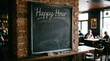 © Indigo DR - Vintage Wall Chalkboard with Happy Hour Writing in Cozy Pub Atmosphere