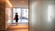 © Justlight - Shot of translucent vinyl decal on glass entrance medium framing highlights subtle branding while background remains out of focus for privacy.