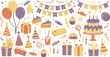 © Farzana - Colorful birthday party decorations and treats illustration