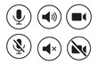© Daishin - Sound control simplicity with mute options for your project sounds, volume up and down icons in a clean, modern style for apps and websites.