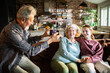 © Geber86 - Grandfather photographing grandmother and teen wearing face masks at home