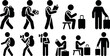 © Mdaminul - Collection of simple black pictogram icons depicting people engaged in travel activities like walking with backpacks photography reading and handling luggage