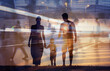 © kieferpix - Family Walking Together Through Modern City Life, Parents and Child Silhouette in Urban Motion Concept