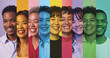 © Macrostock - Colorful collage of smiling multiethnic people in vertical panels. Concept of diversity and inclusion for corporate websites, HR presentations, employer branding and marketing banners