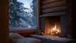 © forenna - Winter cabin atmosphere with fireplace light flickering against wooden walls, snow outside and silence inside emphasizing calm, warmth, and protection. cinematic color correction, natural uneven